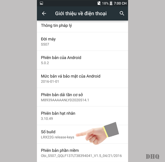 Chạm nhiều lần vào dòng Số Build